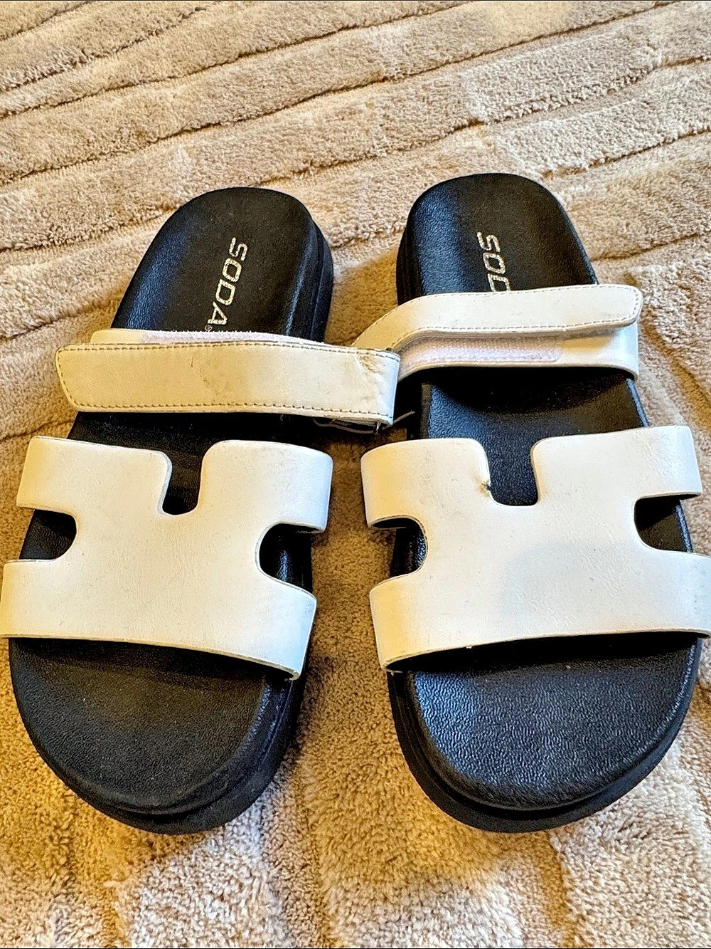 SODA Women's Slide Sandals in White & Black